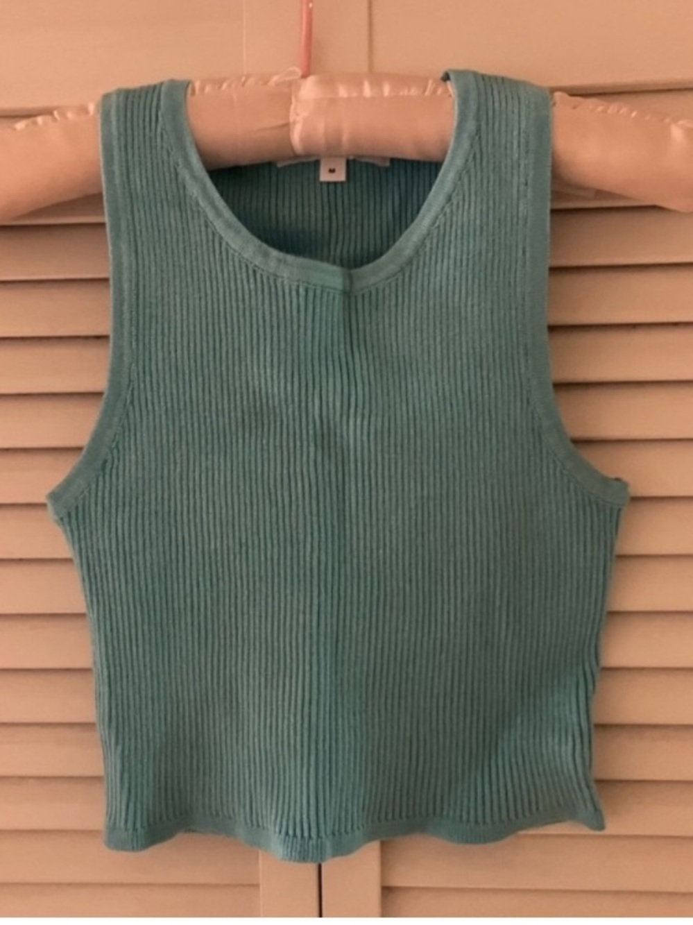 All the Ways Emily Turquoise Blue Ribbed Cropped Knit Tank Top Medium